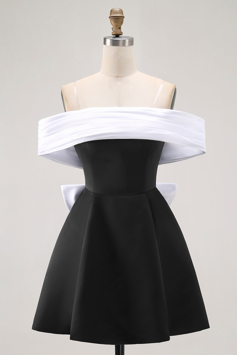 Black A-Line Off The Shoulder Short Homecoming Dress with Bow