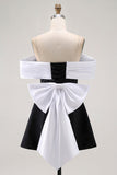 Black A-Line Off The Shoulder Short Homecoming Dress with Bow
