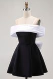 Black A-Line Off The Shoulder Short Homecoming Dress with Bow