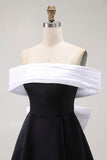 Black A-Line Off The Shoulder Short Homecoming Dress with Bow