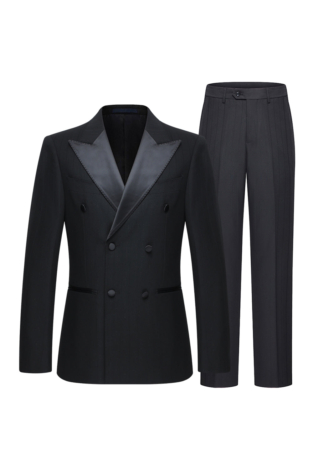 2 Piece Peak Lapel Double Breasted Black Men's Party Suits