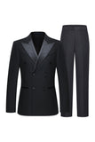 2 Piece Peak Lapel Double Breasted Black Men's Party Suits