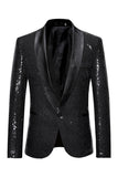 Sparkly Blue Shawl Lapel One Button Men's Prom Blazer
