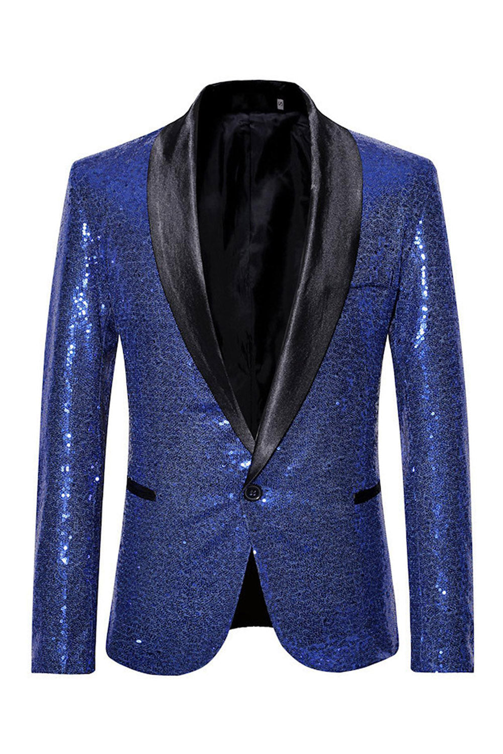 Sparkly Blue Shawl Lapel One Button Men's Prom Blazer