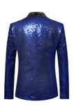 Sparkly Blue Shawl Lapel One Button Men's Prom Blazer