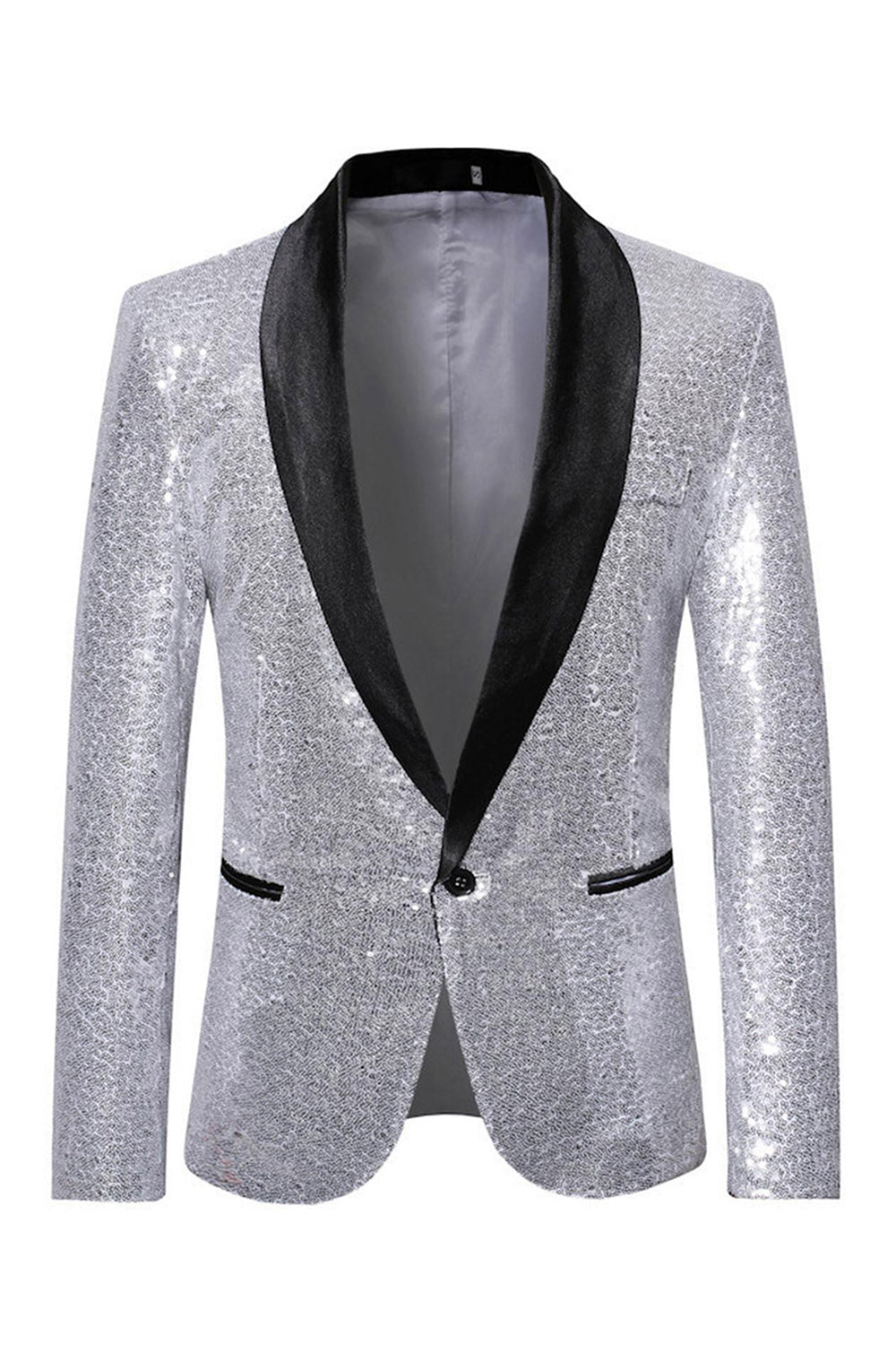Sparkly Blue Shawl Lapel One Button Men's Prom Blazer