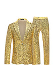 Sparkly Golden Notched Lapel Sequins 2 Piece Prom Suits