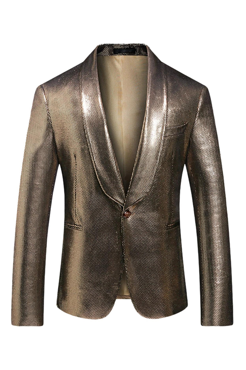 Golden Metallic Shawl Lapel Men's Prom Blazer