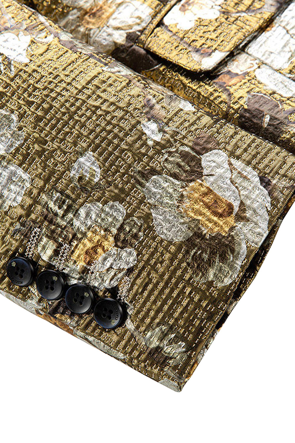 Golden Printed Floral One Button Prom Blazer