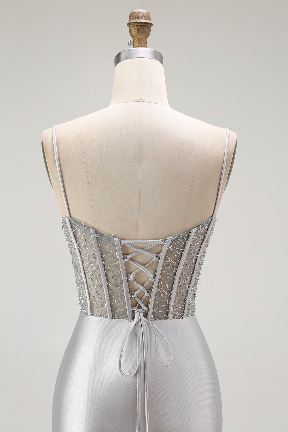 Sparkly Golden Mermaid Ruched Corset Long Formal Dress with Slit