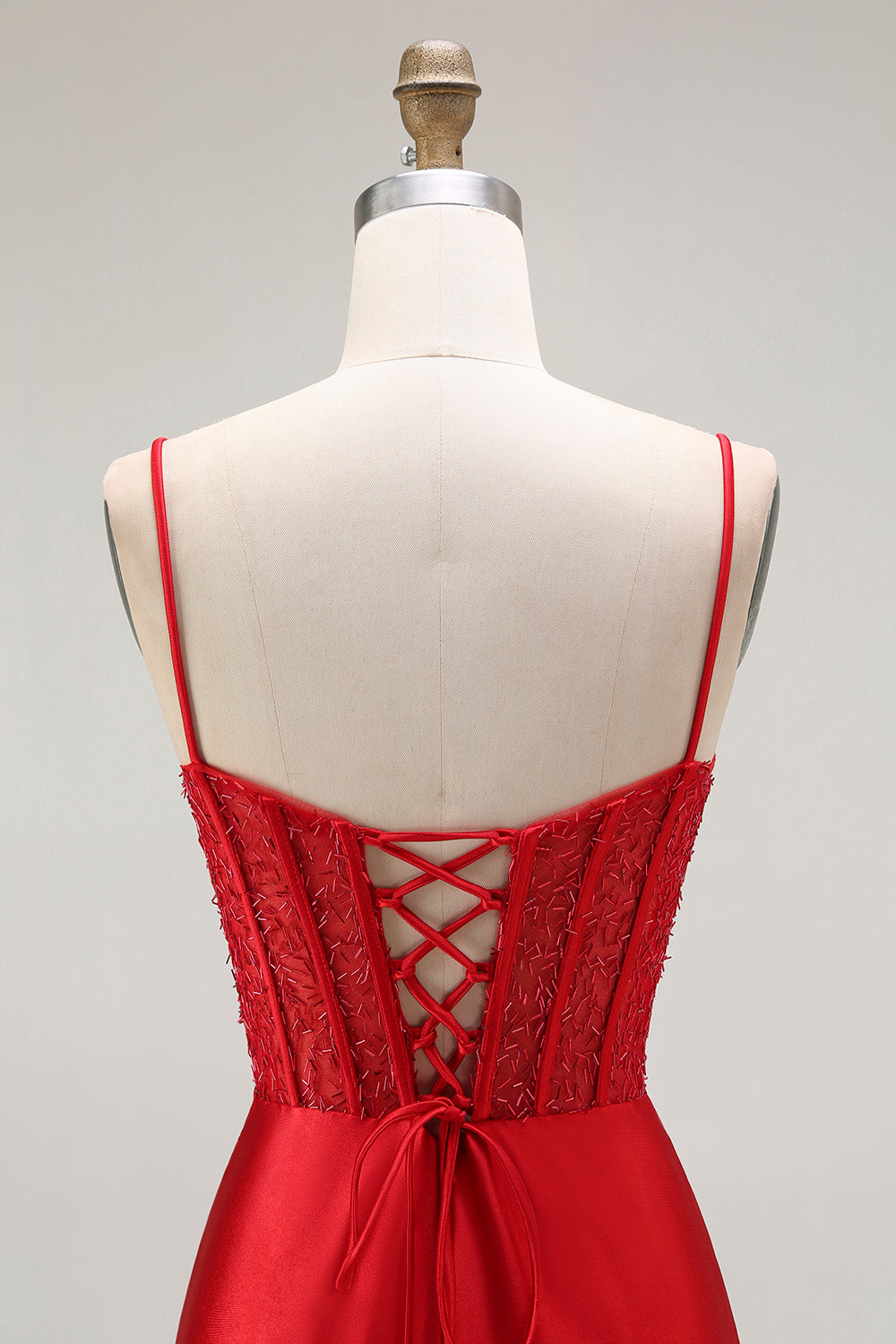 Red Mermaid Corset Spaghetti Straps Long Formal Dress with Slit