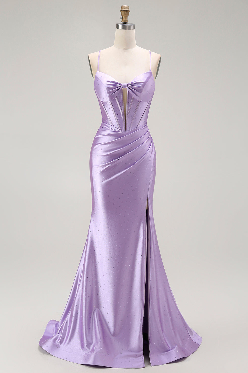 Sparkly Purple Mermaid Corset Beaded Long Formal Dress with Slit