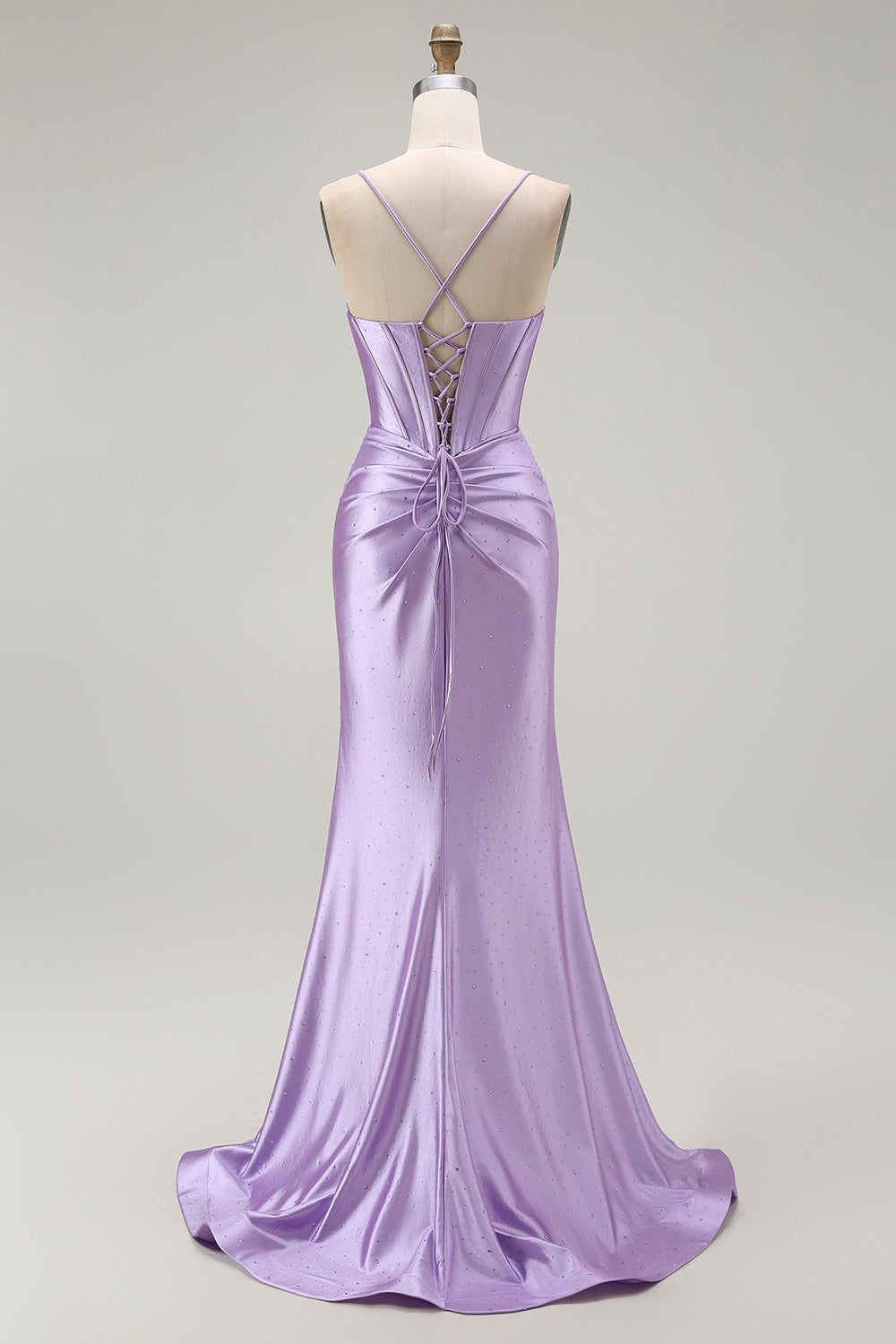 Sparkly Purple Mermaid Corset Beaded Long Formal Dress with Slit