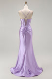 Sparkly Purple Mermaid Corset Beaded Long Formal Dress with Slit