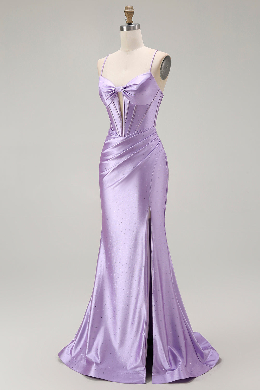 Sparkly Purple Mermaid Corset Beaded Long Formal Dress with Slit