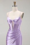 Sparkly Purple Mermaid Corset Beaded Long Formal Dress with Slit