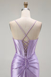 Sparkly Purple Mermaid Corset Beaded Long Formal Dress with Slit