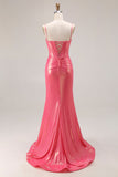 Glitter Watermelon Mermaid Pleated Corset Long Prom Dress With Beading