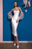 White Satin Bodycon Sweetheart Midi Wedding Dress