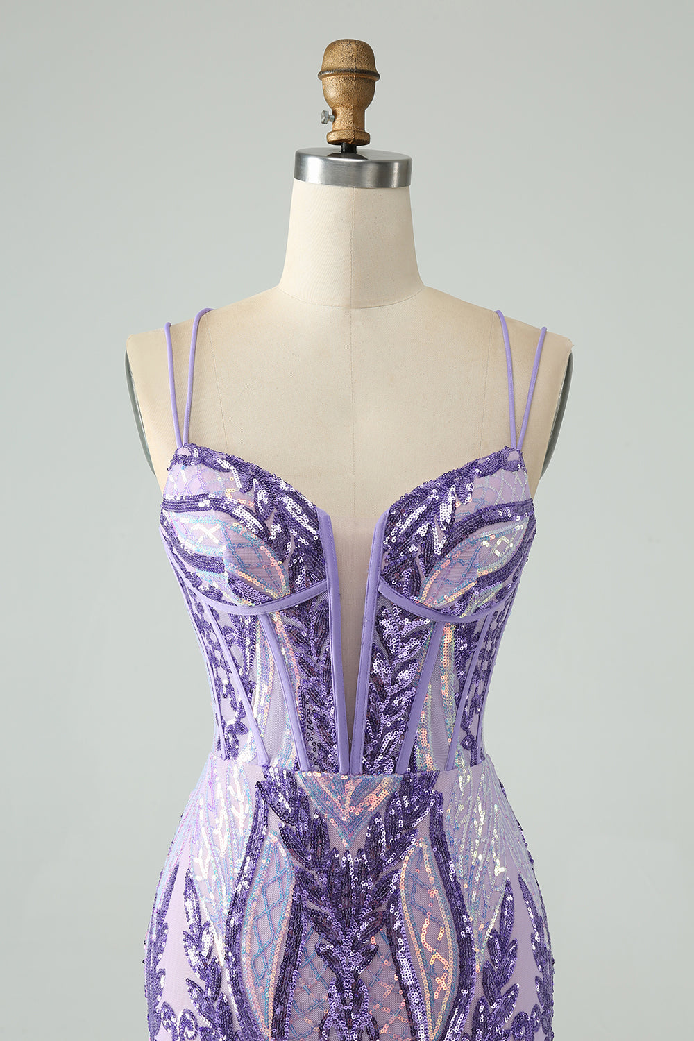 Sparkly Dark Purple Spaghetti Straps Corset Cocktail Dress with Sequins