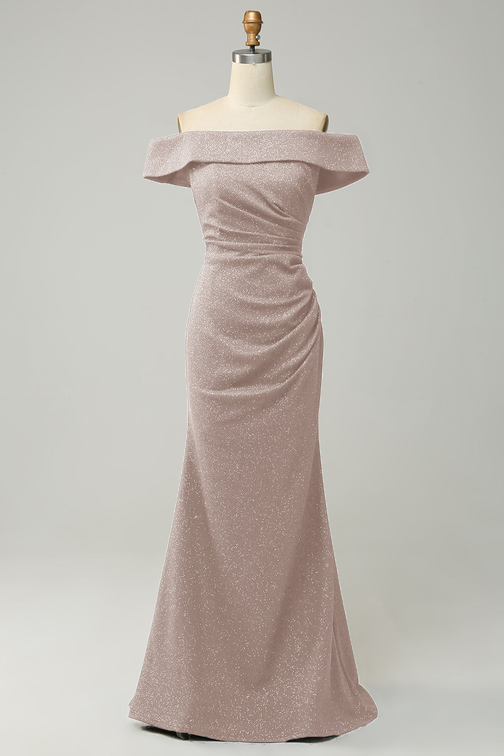 Navy Off The Shoulder Sparkly Sheath Long Bridesmaid Dress