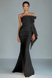 Black Mermaid Ruffled Strapless Long Formal Dress