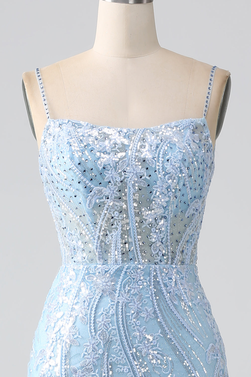 Sky Blue Sparkly Mermaid Corset Formal Dress with Sequins