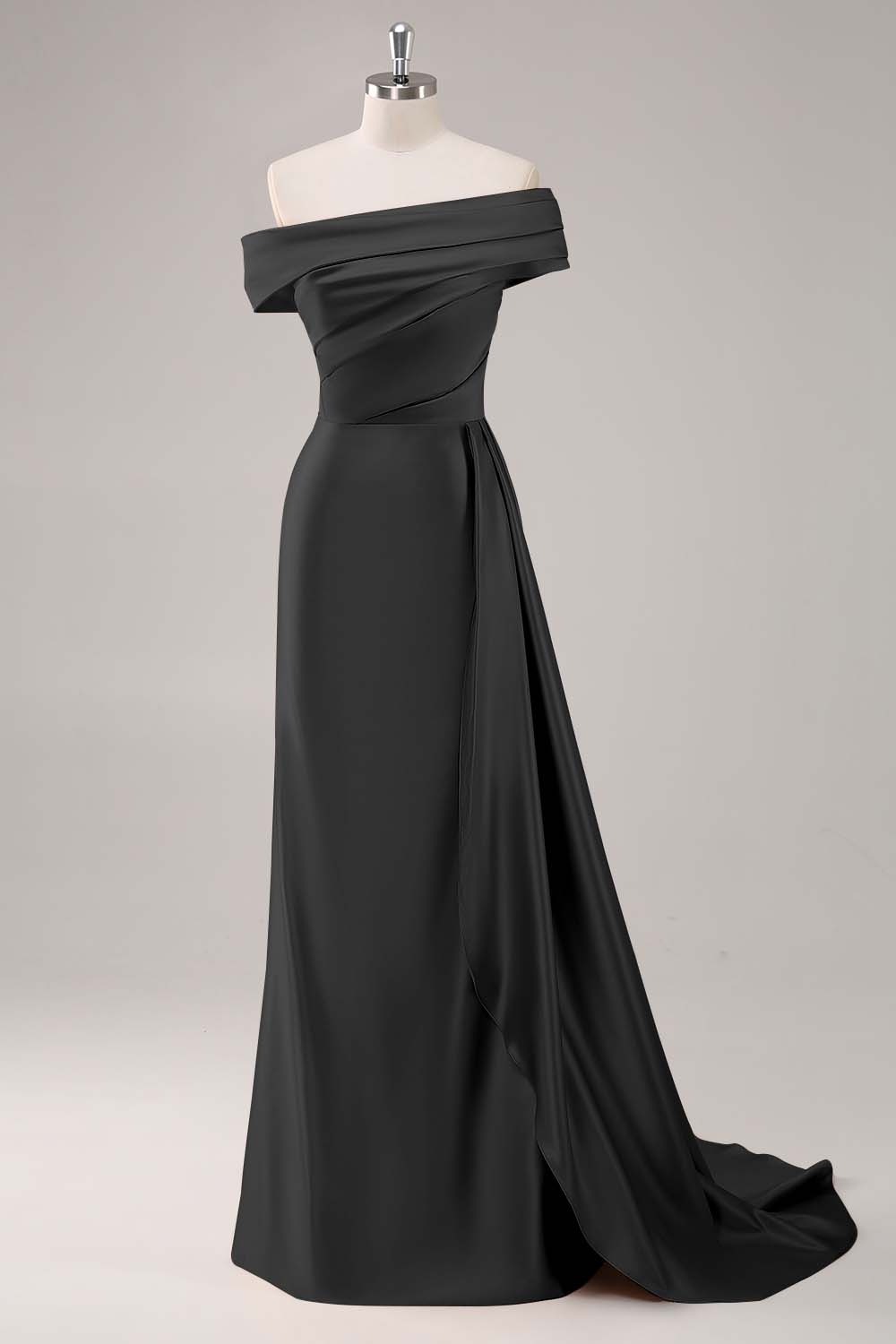 Off The Shoulder Pleated Champagne Sheath Long Formal Dress