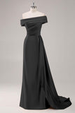Off The Shoulder Pleated Champagne Sheath Long Formal Dress