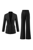 Black Notched Lapel 2 Piece Women's Work Suits with Pockets