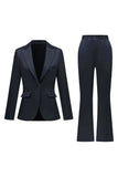 Black Peak Lapel Satin Slim Fit Women 2-Piece Work Suits