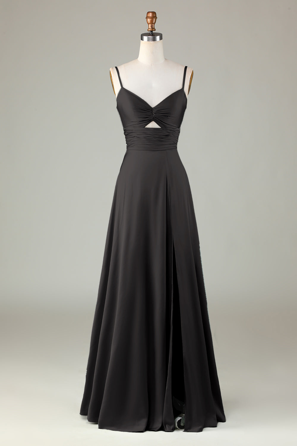 Keyhole Spaghetti Straps Matcha Bridesmaid Dress with Slit