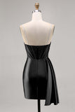 Sparkly Navy Satin Beaded Corset Short Cocktail Dress with Sash