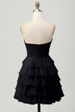 Black Sweetheart A Line Tiered Short Cocktail Dress with Bow