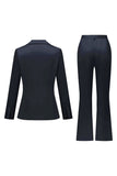 Black Peak Lapel Satin Slim Fit Women 2-Piece Work Suits