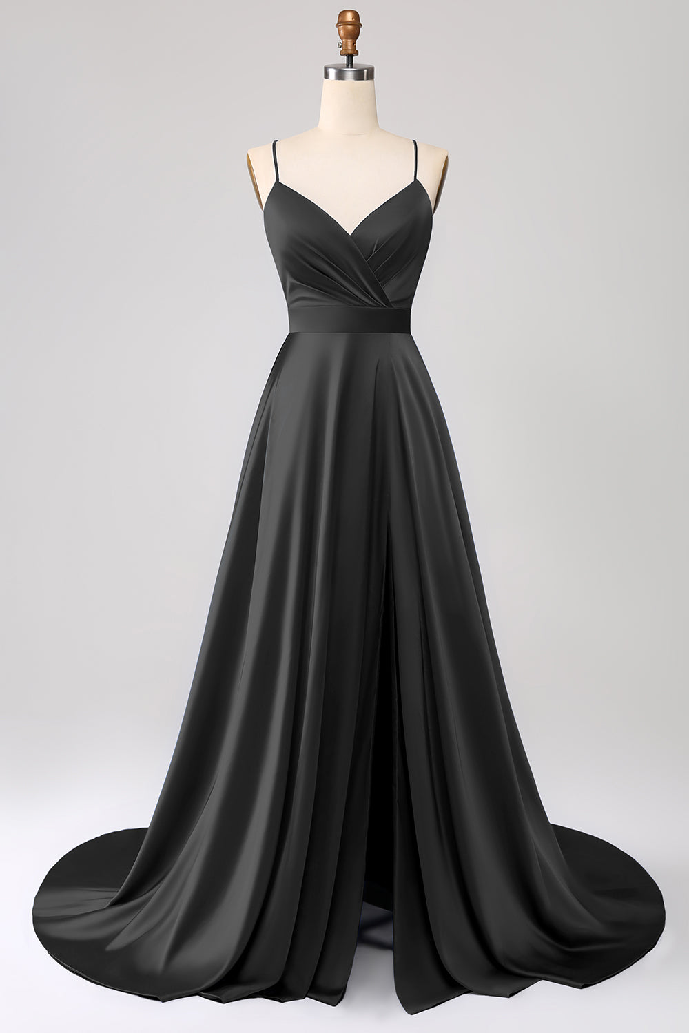Royal Blue A Line Spaghetti Straps Satin Formal Dress with Slit