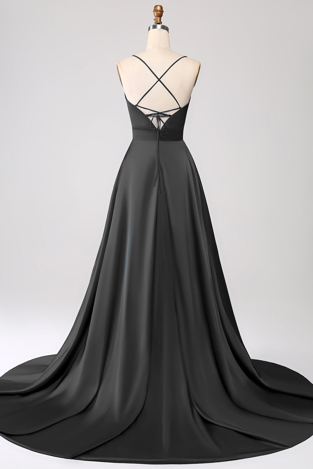 Royal Blue A Line Spaghetti Straps Satin Formal Dress with Slit