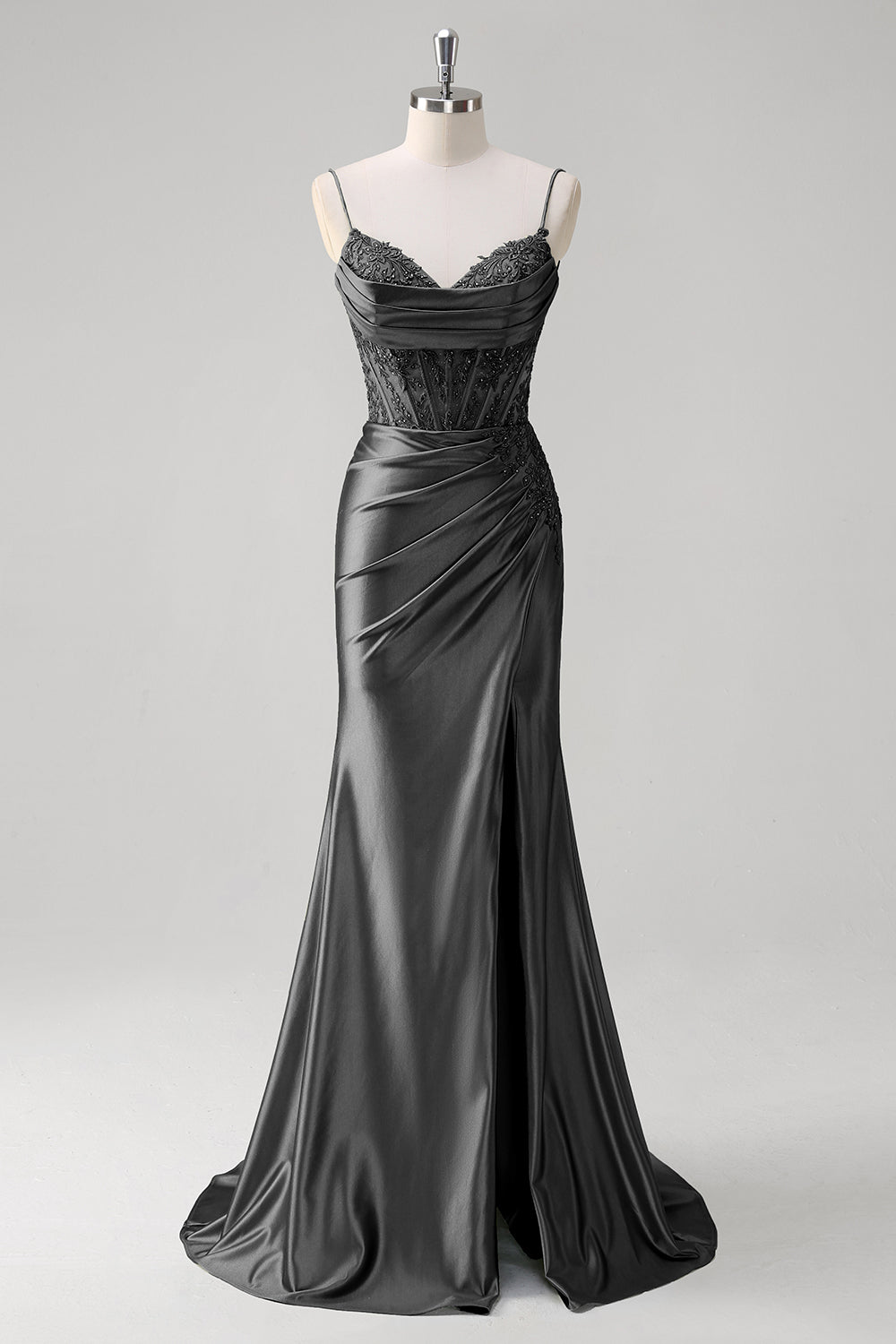Green Mermaid Spaghetti Straps Pleated Corset Formal Dress