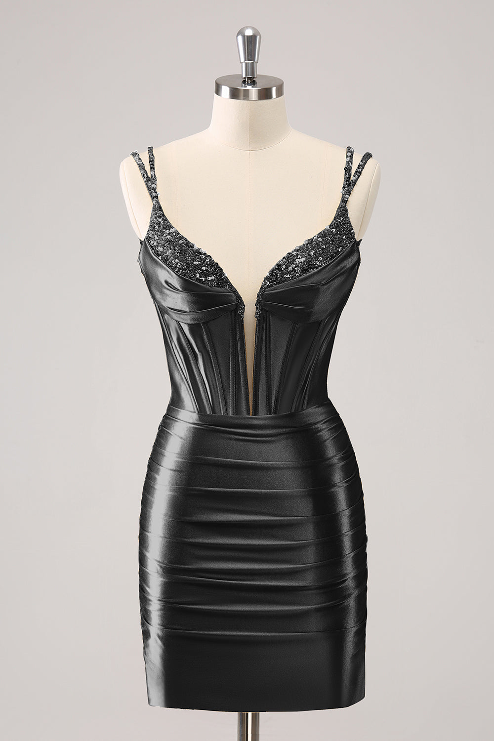 Golden Spaghetti Straps Bodycon Cocktail Dress with Sequins