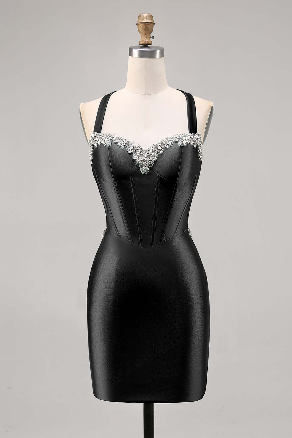 Sparkly Dark Green Satin Corset Short Cocktail Dress