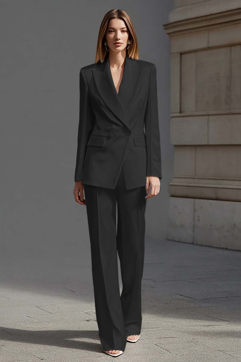 Ivory Satin 2 Pieces Peak Lapel Women Tuxedo with Sleeves