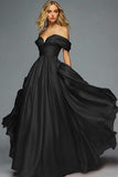 Red Organza Off The Shoulder A Line Pleated Long Formal Dress