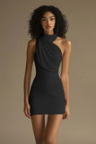 Black Halter Ruched Bodycon Short Graduation Dress