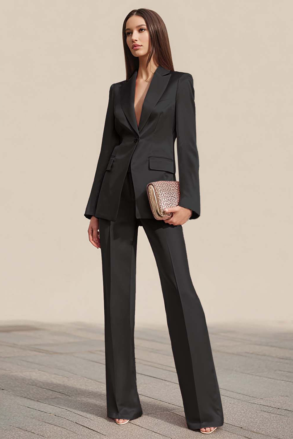 Burgundy 2 Pieces Notched Lapel One Button Women Tuxedo