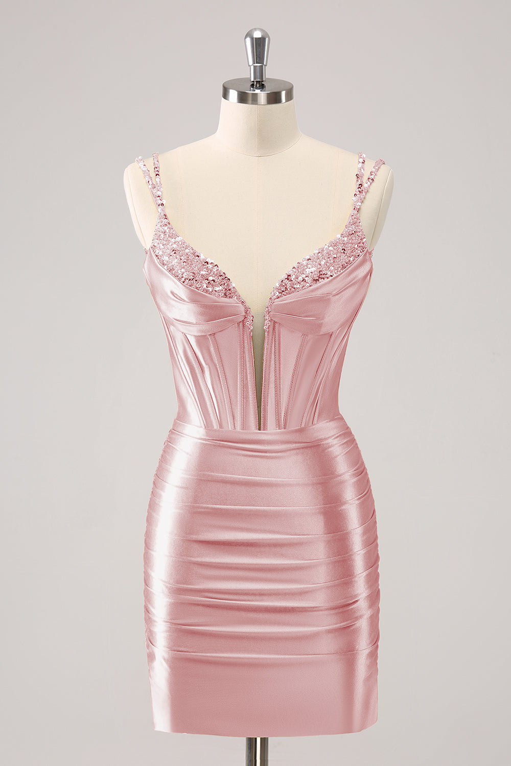 Golden Spaghetti Straps Bodycon Cocktail Dress with Sequins
