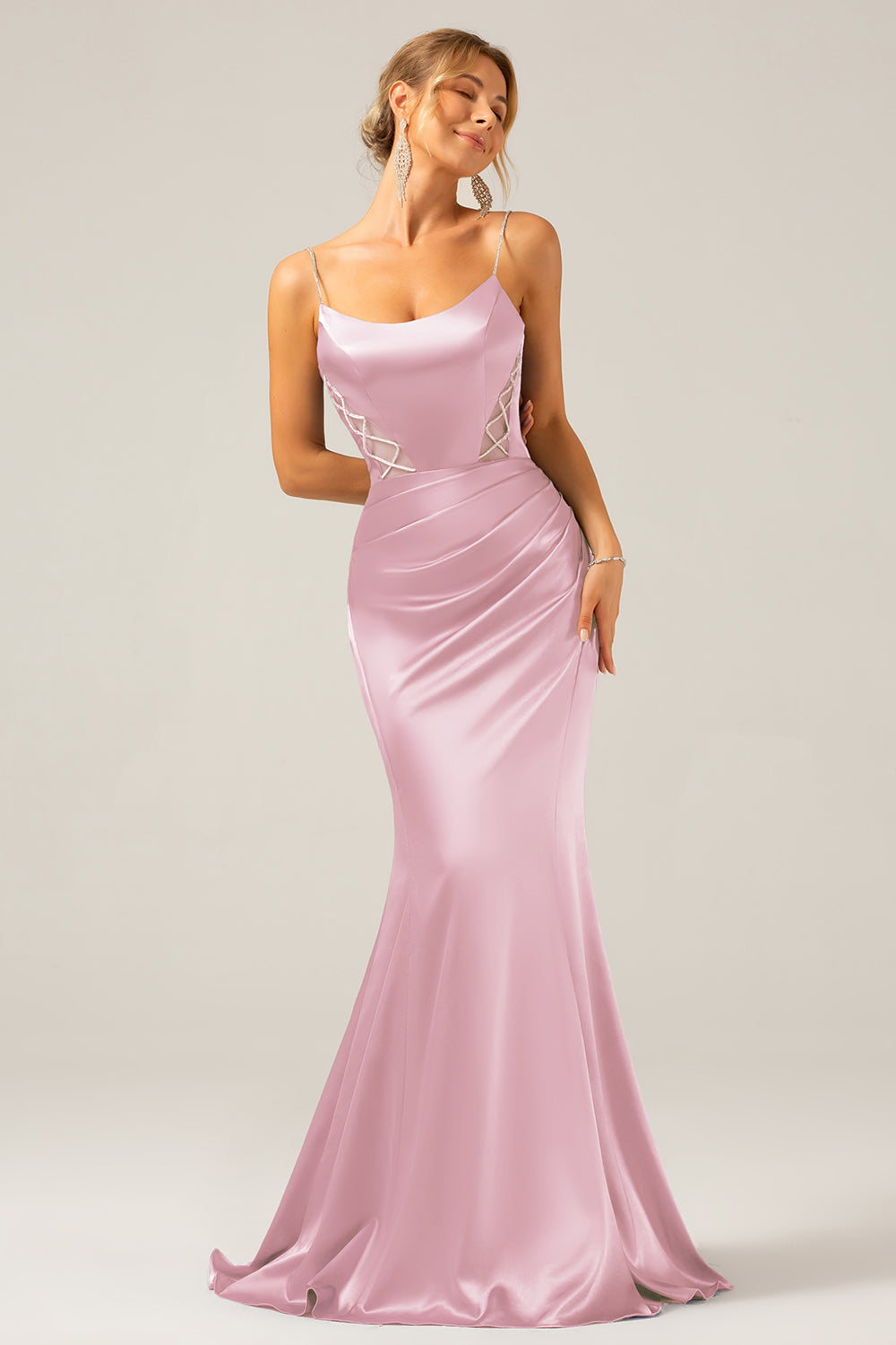 Mermaid Dusty Blue Satin Spaghetti Straps Long Formal Dress