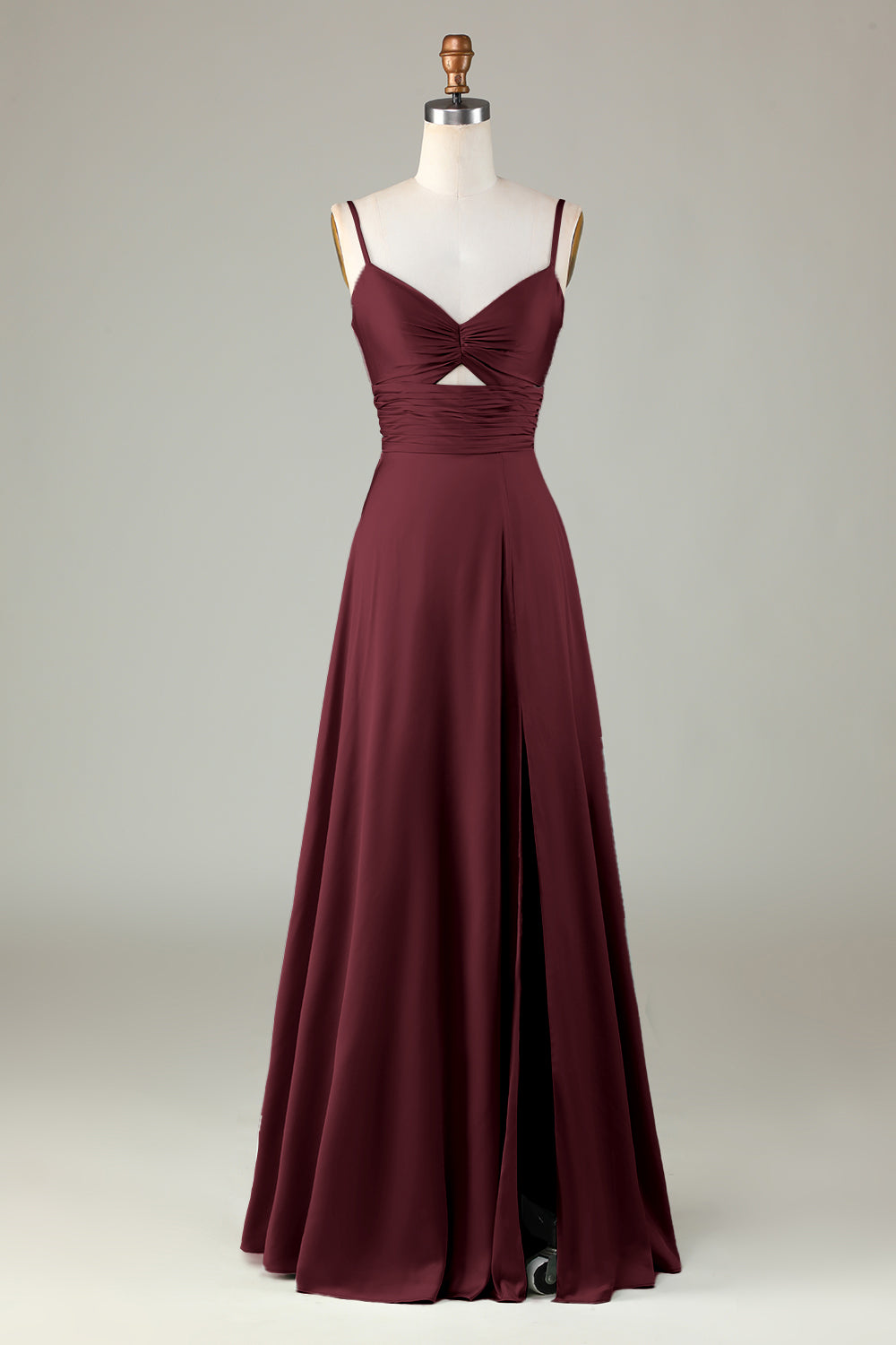 Keyhole Spaghetti Straps Matcha Bridesmaid Dress with Slit