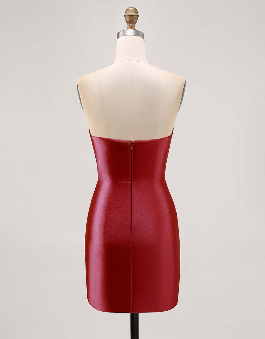 Sparkly Fuchsia Strapless Beaded Bodycon Short Cocktail Dress with Slit