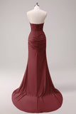 Mermaid Applique Strapless Corset Long Fuchsia Formal Dress with Slit