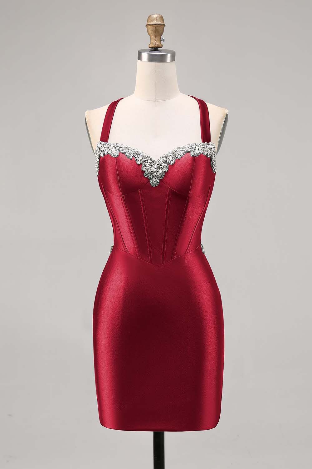 Sparkly Dark Green Satin Corset Short Cocktail Dress